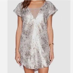 Free People Midnight Dreamer Mini Metallic Sequin Shattered Glass Dress Size L